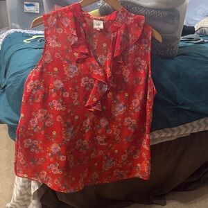 CAbi Red Floral Sleeveless Blouse